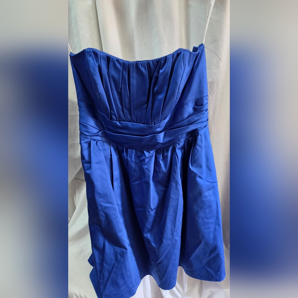 David's Bridal Blue Strapless Prom Dress